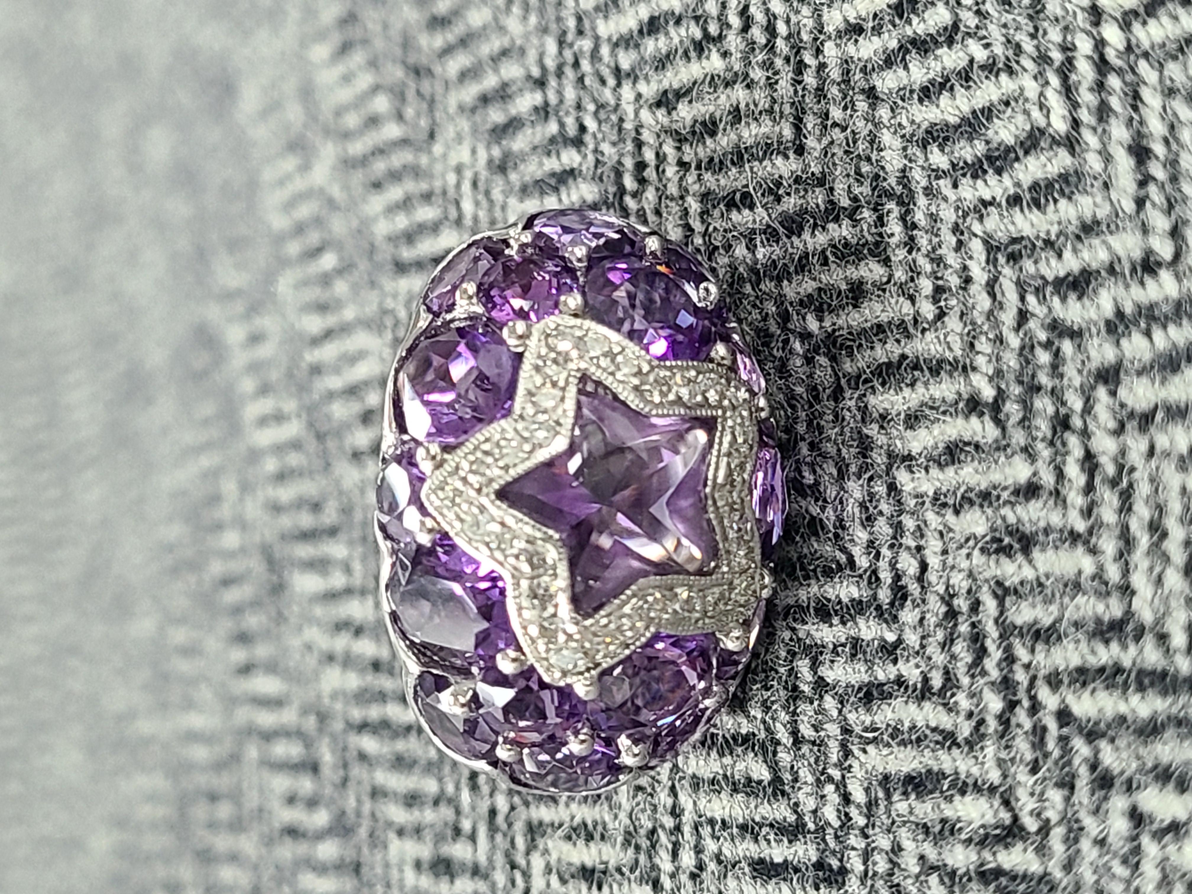 18 Karat Gold Amethyst Ring with Diamonds For Sale 6