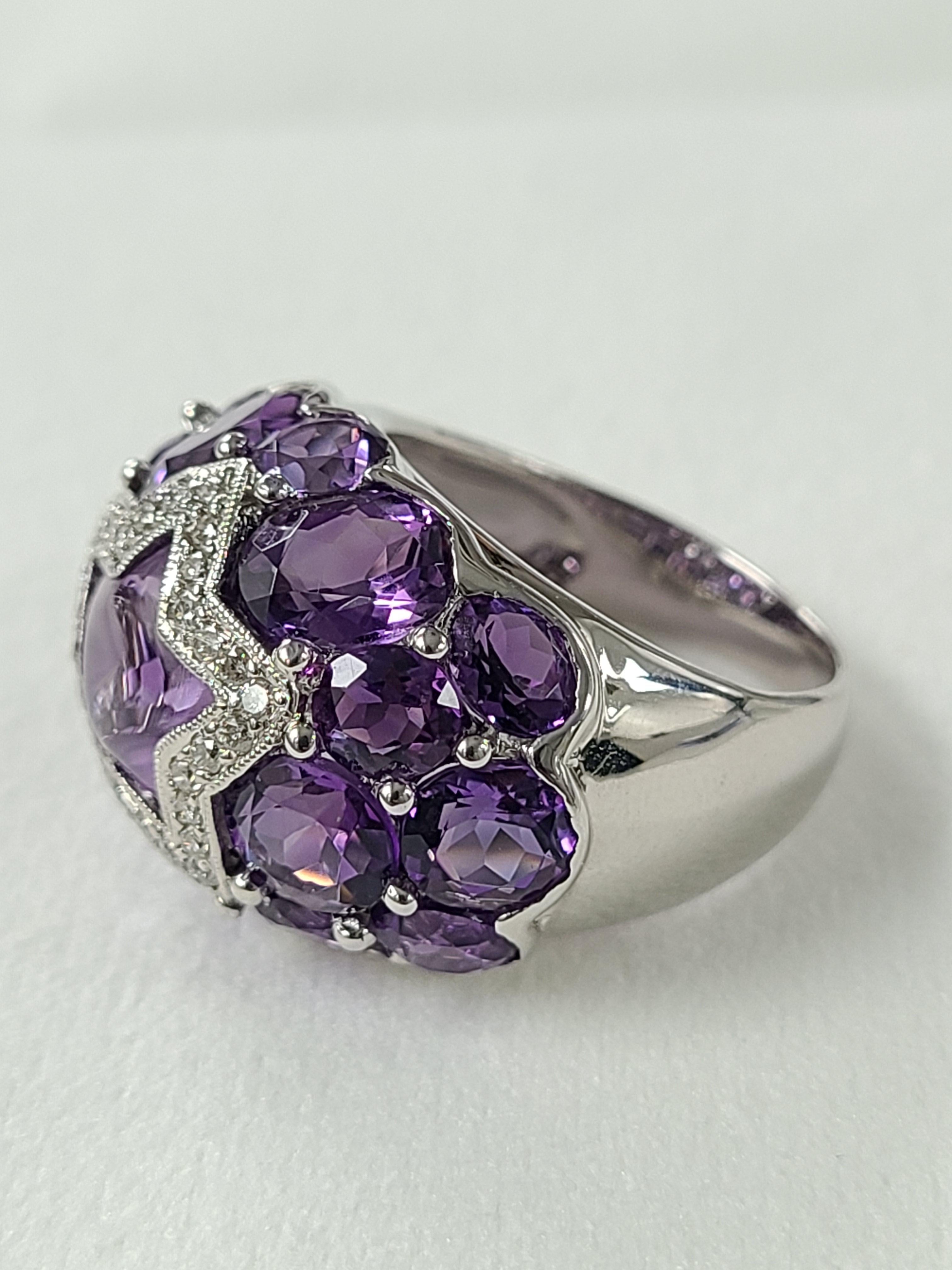 Oval Cut 18 Karat Gold Amethyst Ring with Diamonds For Sale