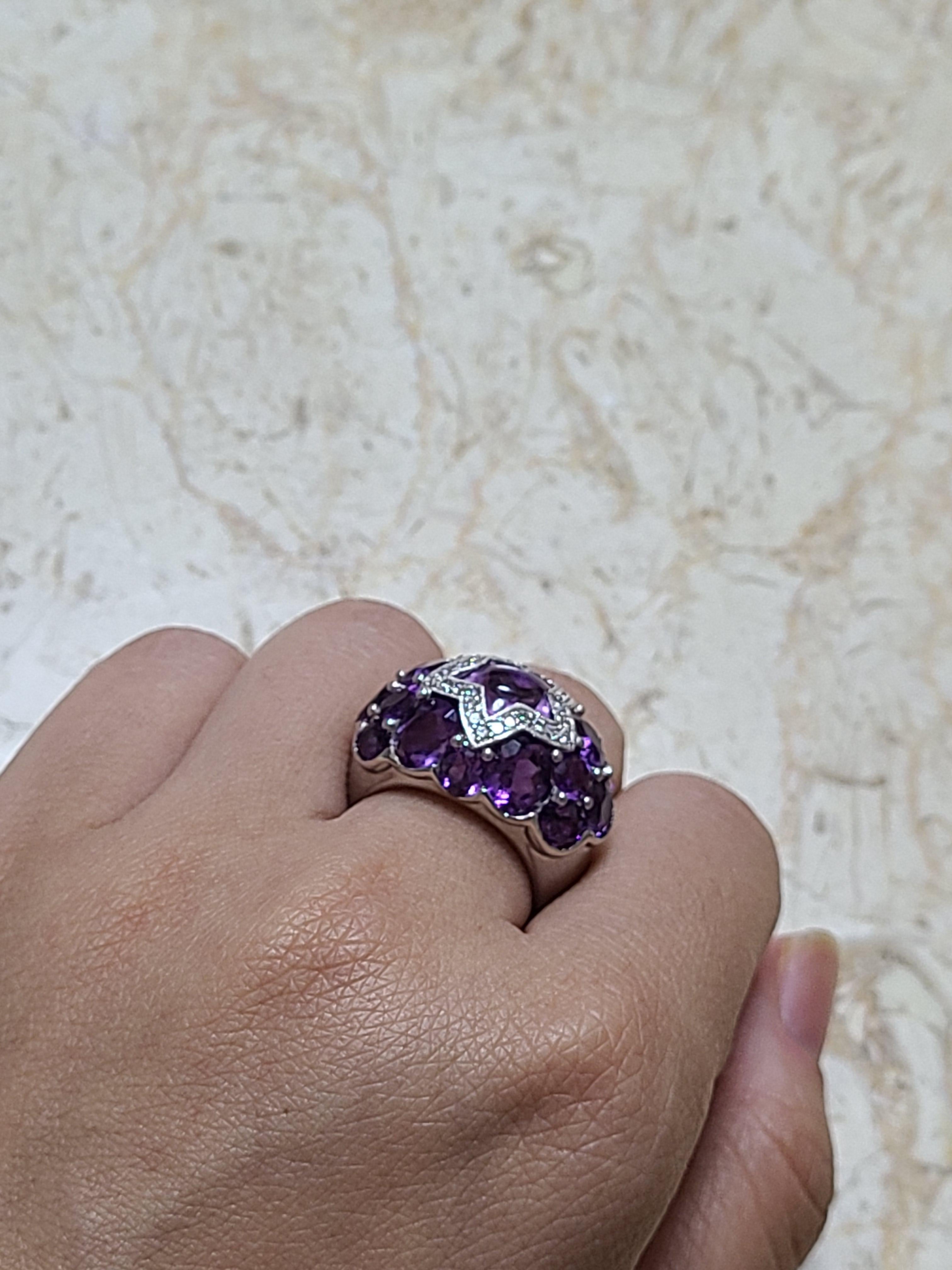 Women's 18 Karat Gold Amethyst Ring with Diamonds For Sale