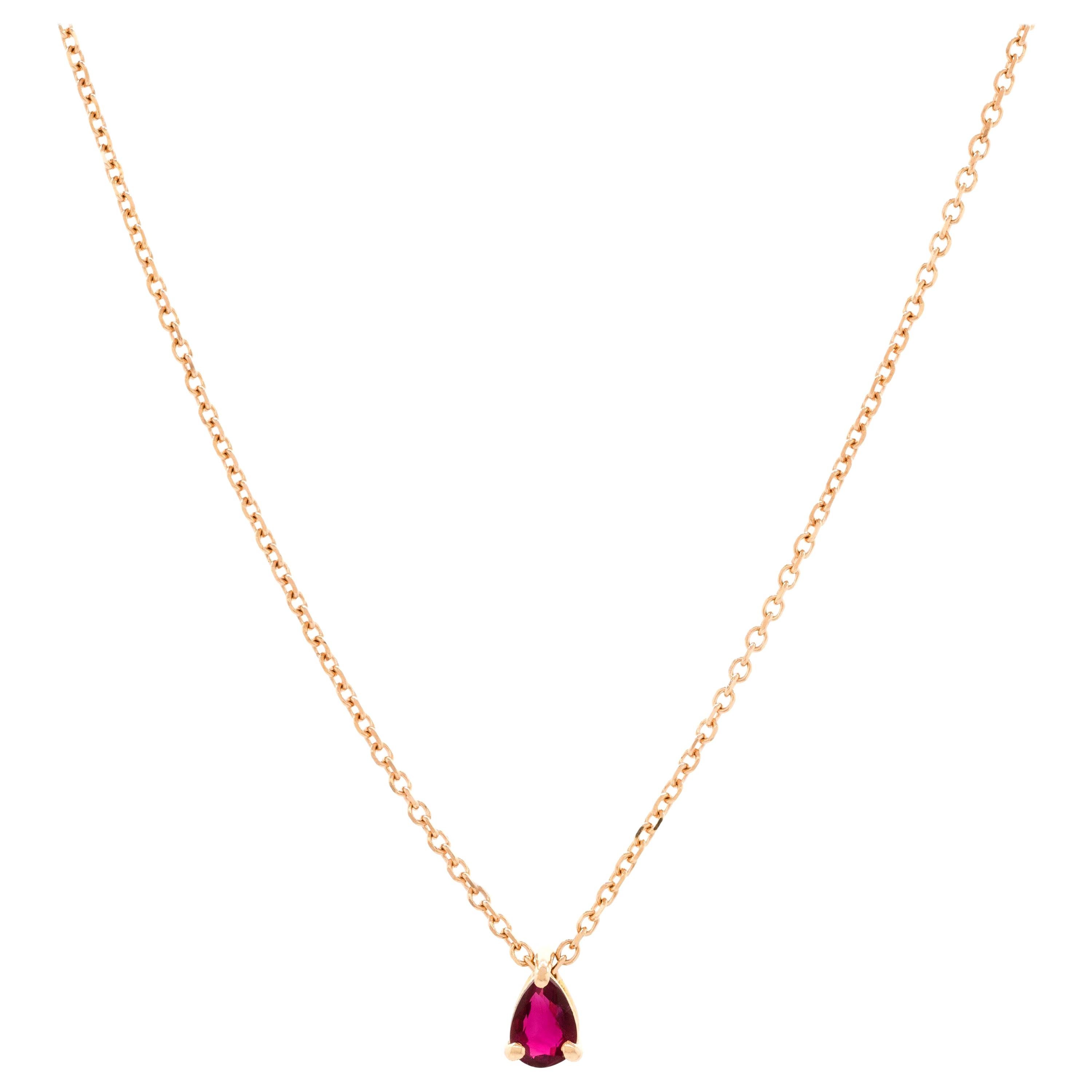 18 Karat Gold and 0.17 Carat Rubies Solo Pear Chain Necklace by Alessa Jewelry For Sale