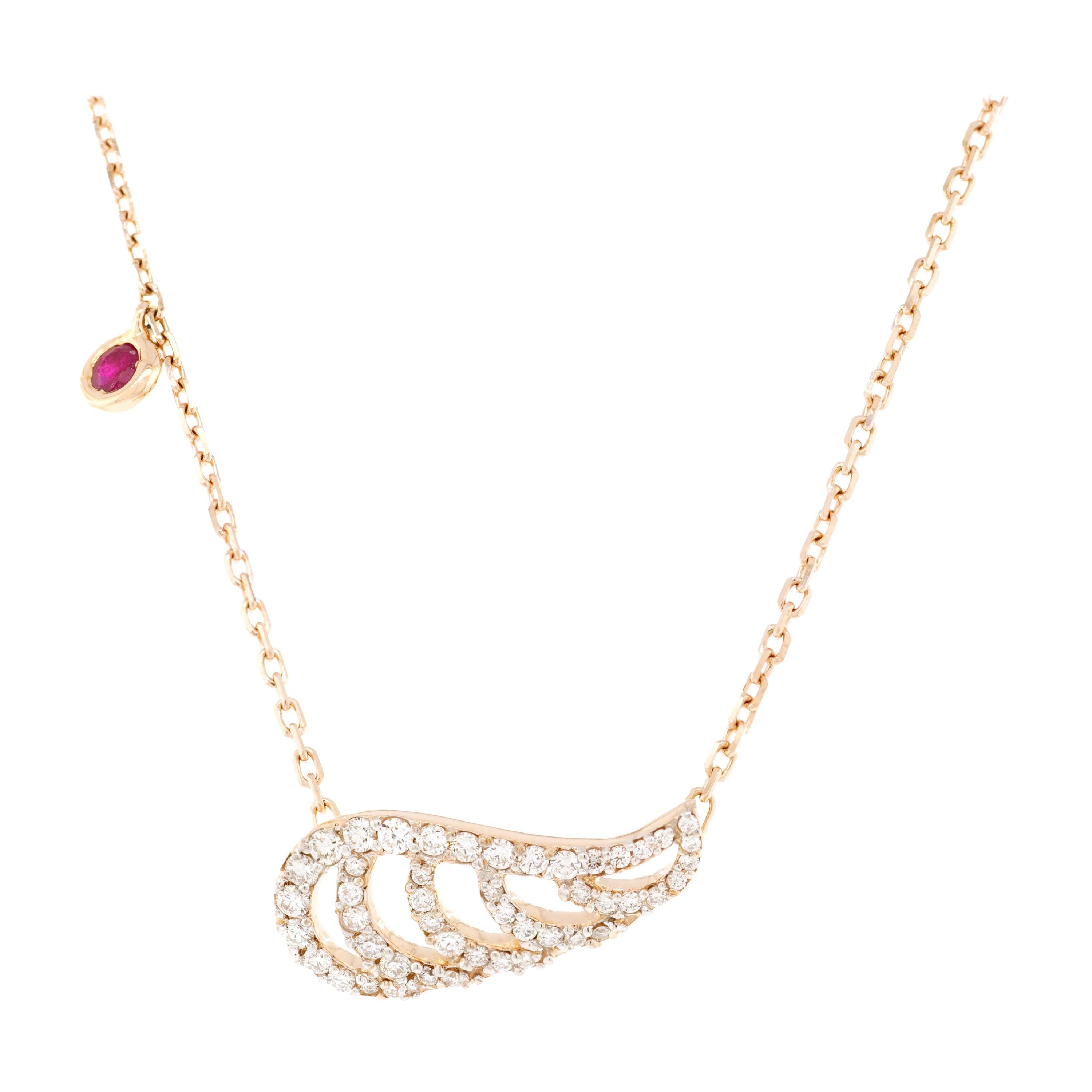 Alessa Ruby Swan Pave Necklace 18 Karat Rose Gold Give Wings Collection For Sale