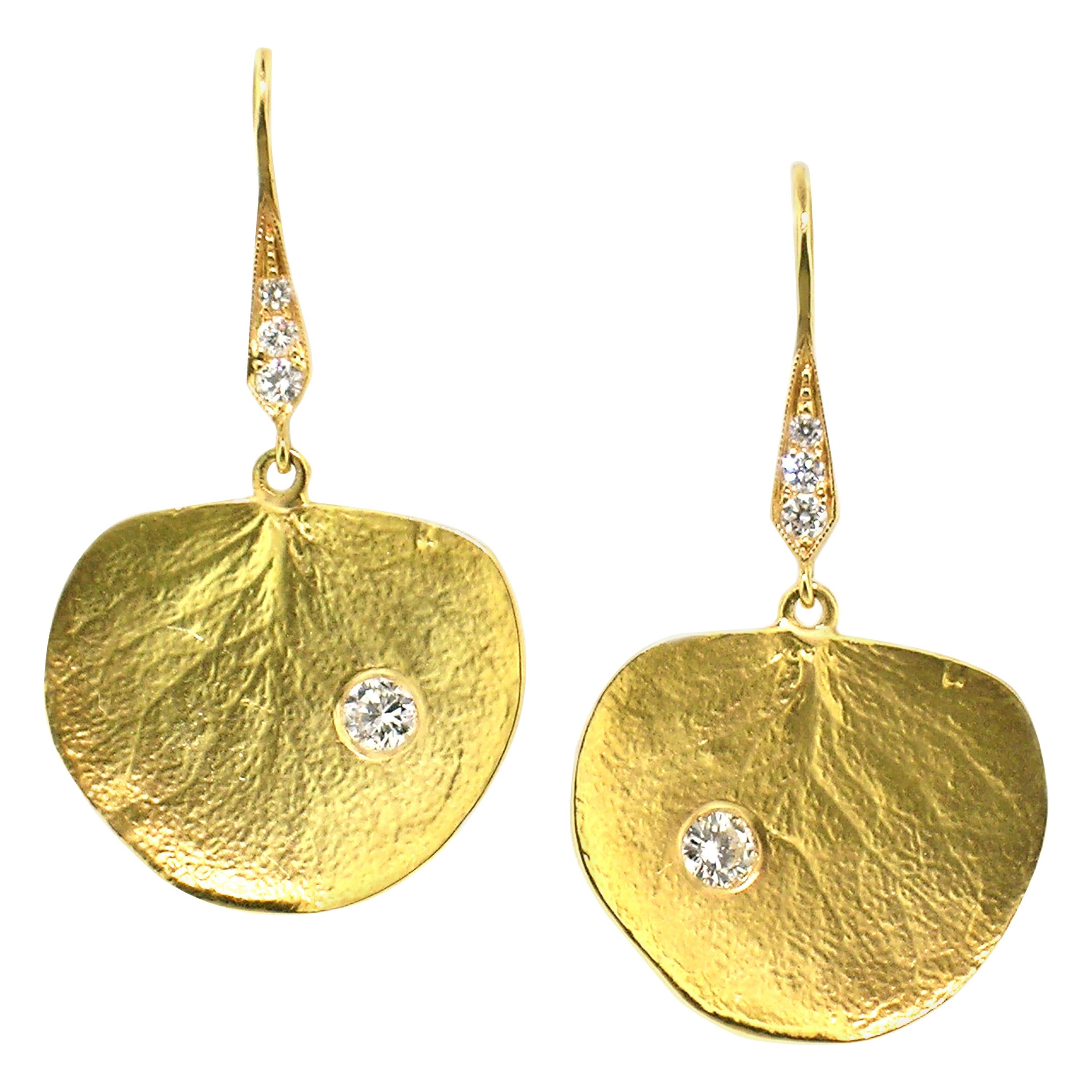 18 Karat Gold and 0.54 Carat Diamond Eucalyptus Leaf Earrings by Dan Peligrad