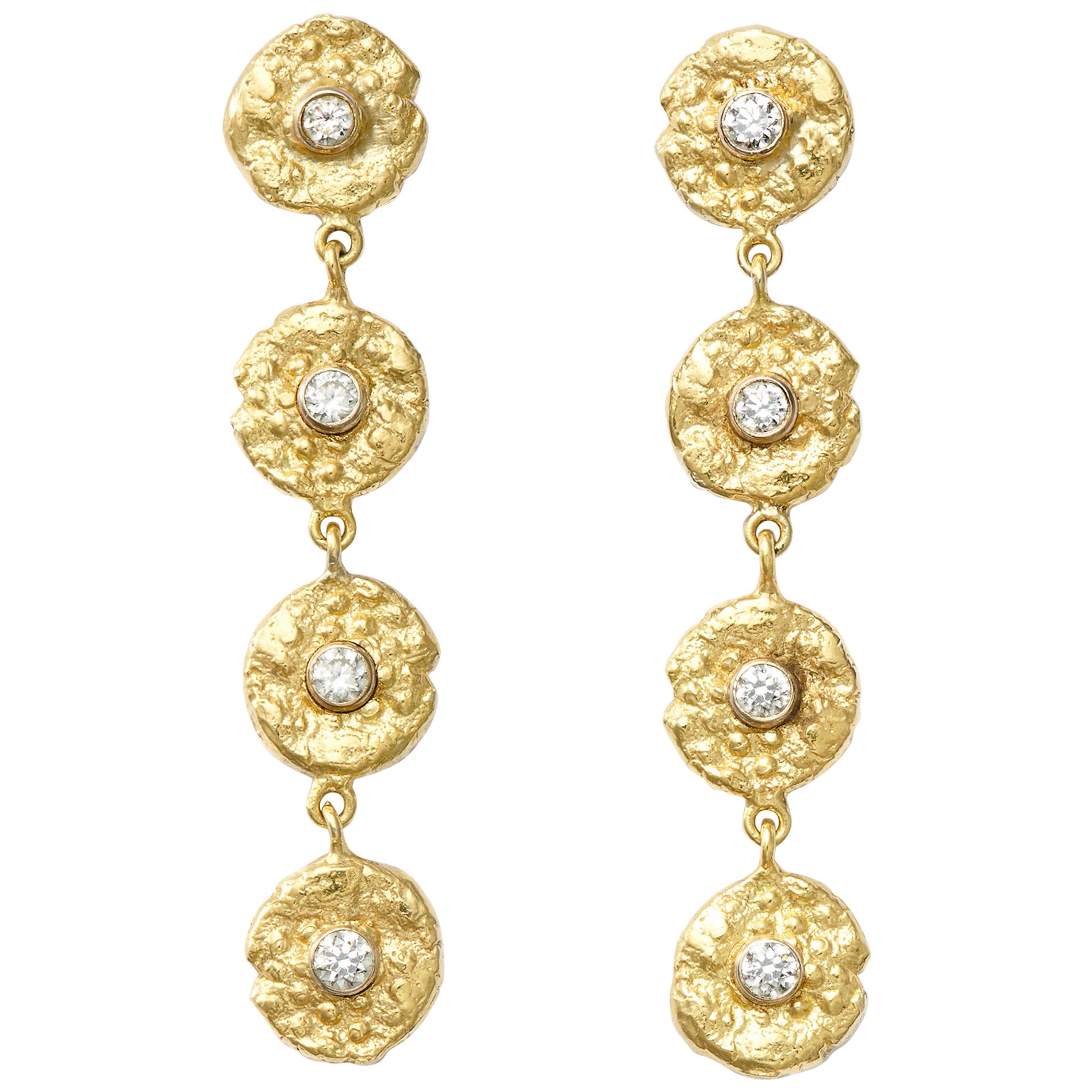 Susan Lister Locke 18K Gold and 0.60 Carat Diamond "Seaquin" Dangle Earrings For Sale