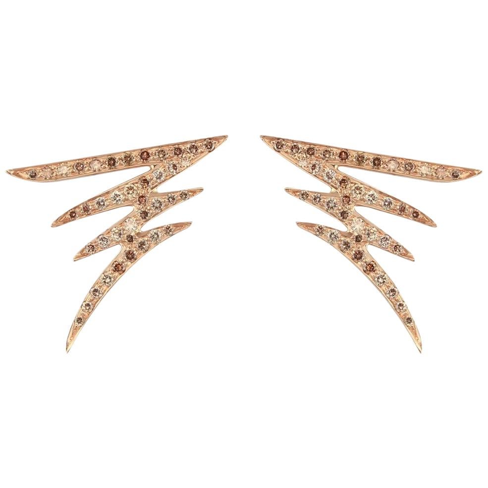Alessa Cognac Pave Earrings 18 Karat Rose Gold Signature Collection For Sale