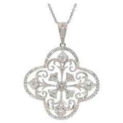 Collier à chaîne 14 carats avec pendentif fleur en or 18 carats et diamants de 1,20 carat