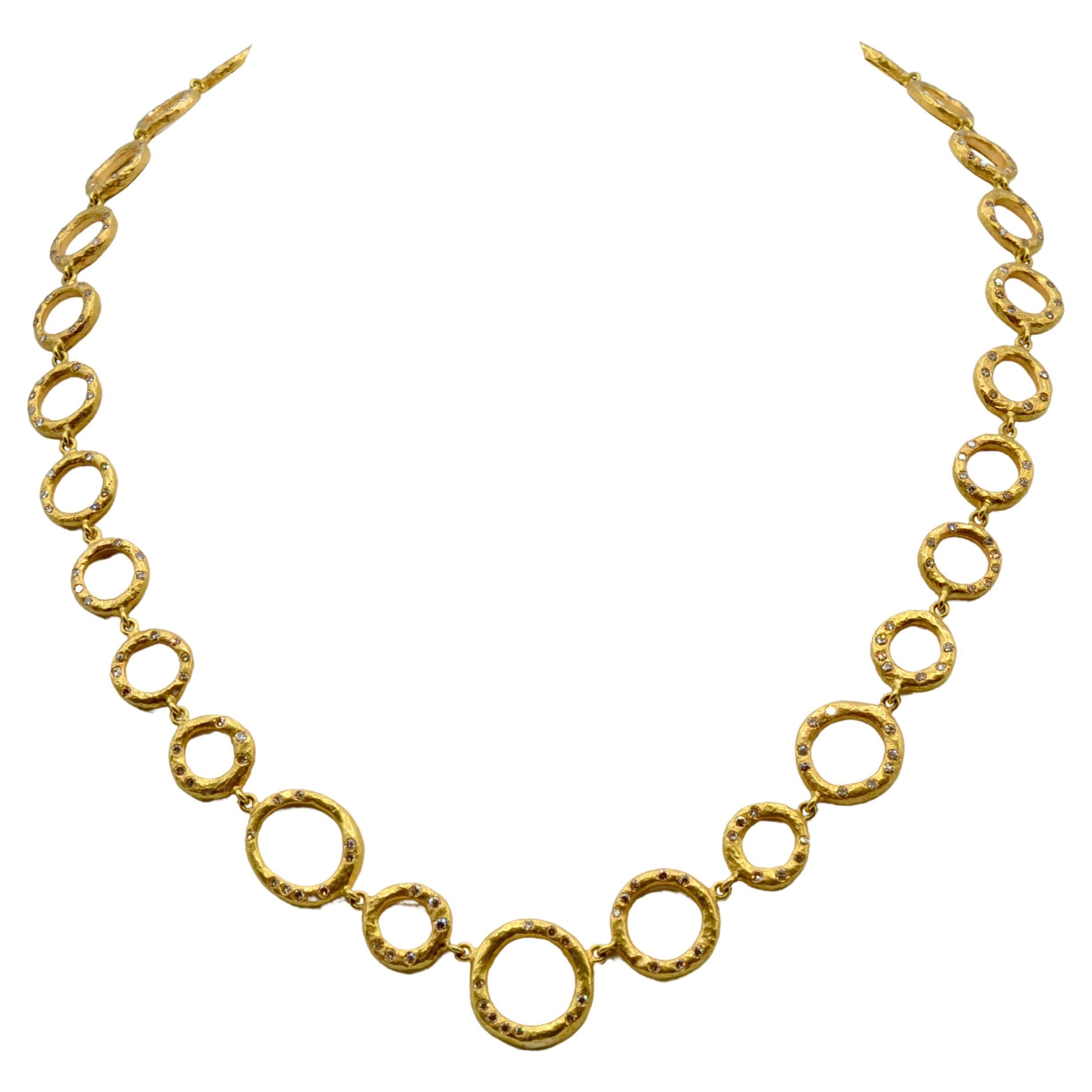 18 Karat Gold and 2 Carat Diamond Circles Link Necklace