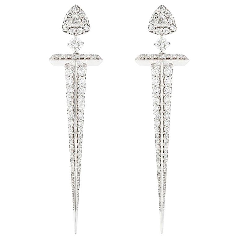18 Karat Gold and 2.23 Carat Colorless Diamonds Sword Earrings by Alessa Jewelry For Sale