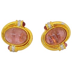 18 Karat Gold und 25,80 Karat rosa Turmalin-Ohrringe mit Diamant-Akzenten