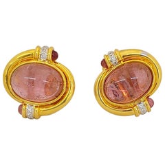 18 Karat Gold and 25.80 Carat Pink Tourmaline Earrings with Diamond Accents