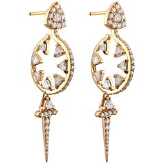 18 Karat Gold and 2.64 Carat Colorless Diamonds Sword Hoop Earrings by Alessa