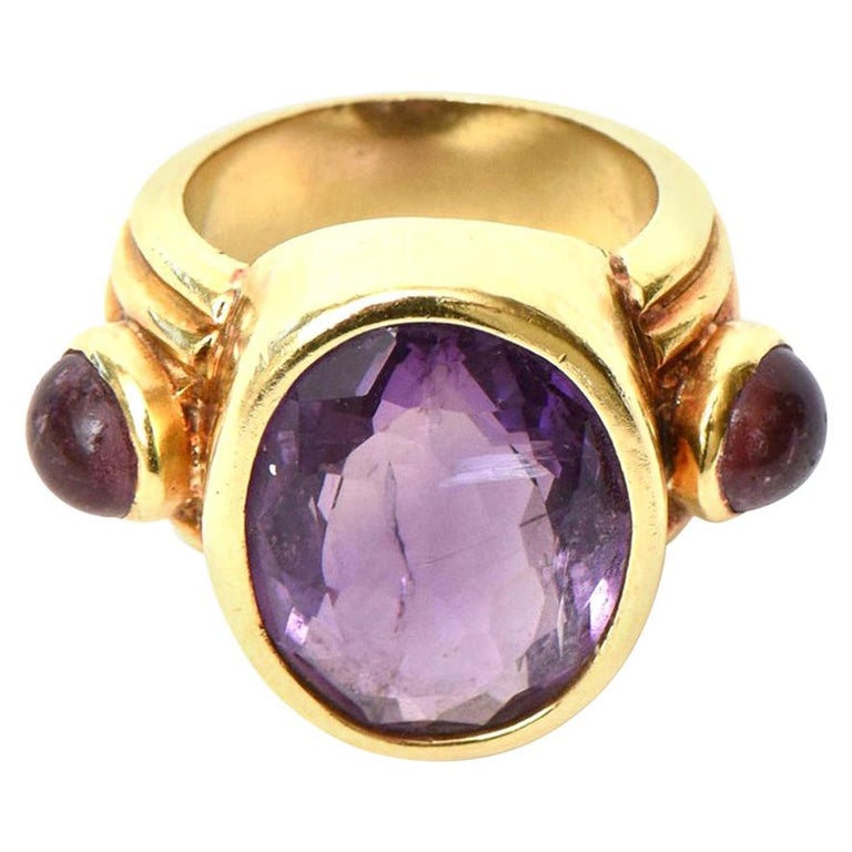 18 Karat Gold and Amethyst Ring Italian Vintage For Sale at 1stdibs