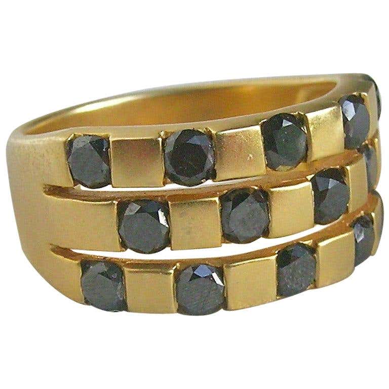 Customizable 18 Karat Gold and Black Diamond Checker Pattern Ring For ...