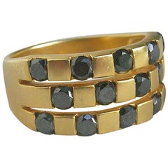 18 Karat Gold and Black Diamond Checker Pattern Ring