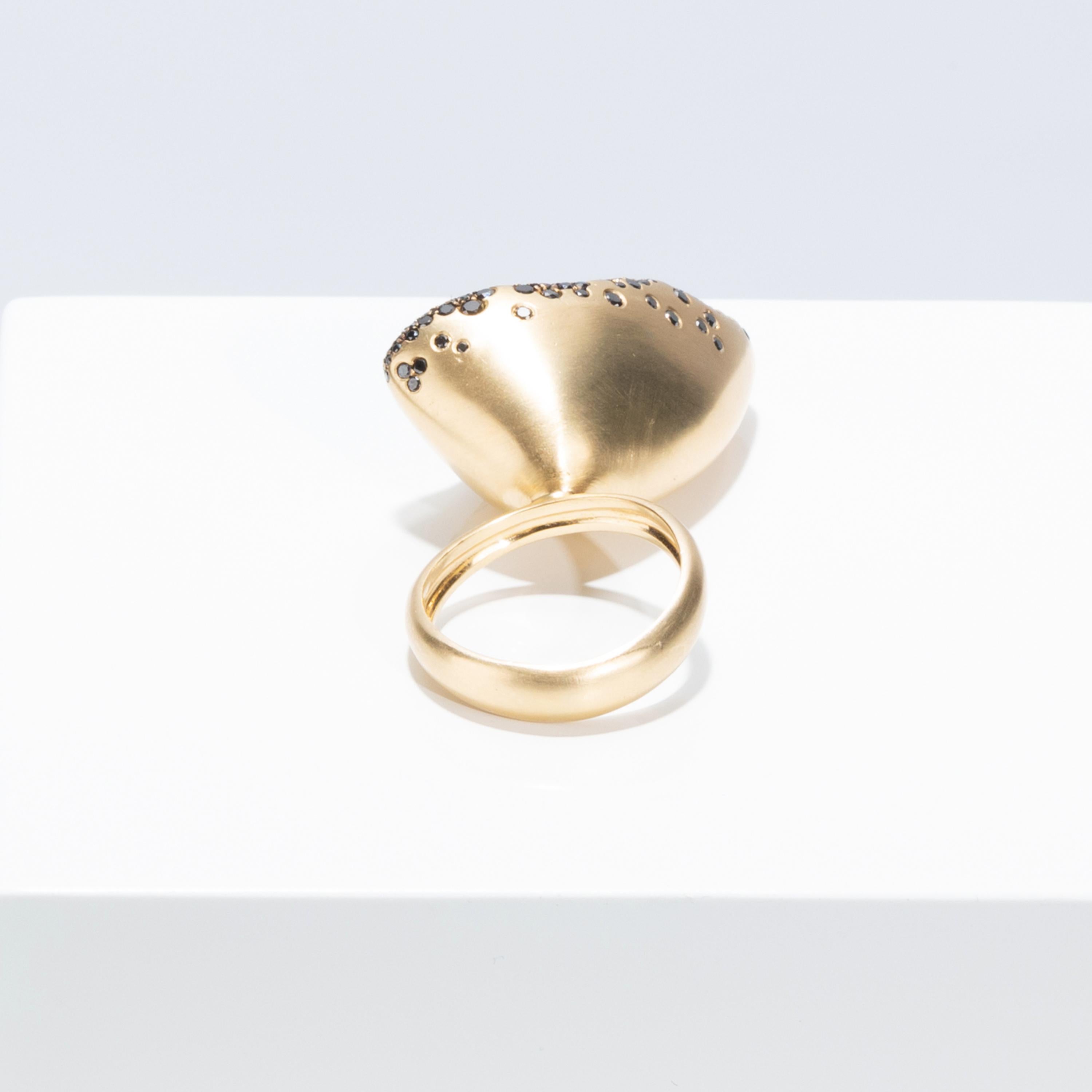 Contemporary Nada Gazal’s 18k Gold Black Diamond Baby Malak Flourish Caviar Big Marquise Ring For Sale