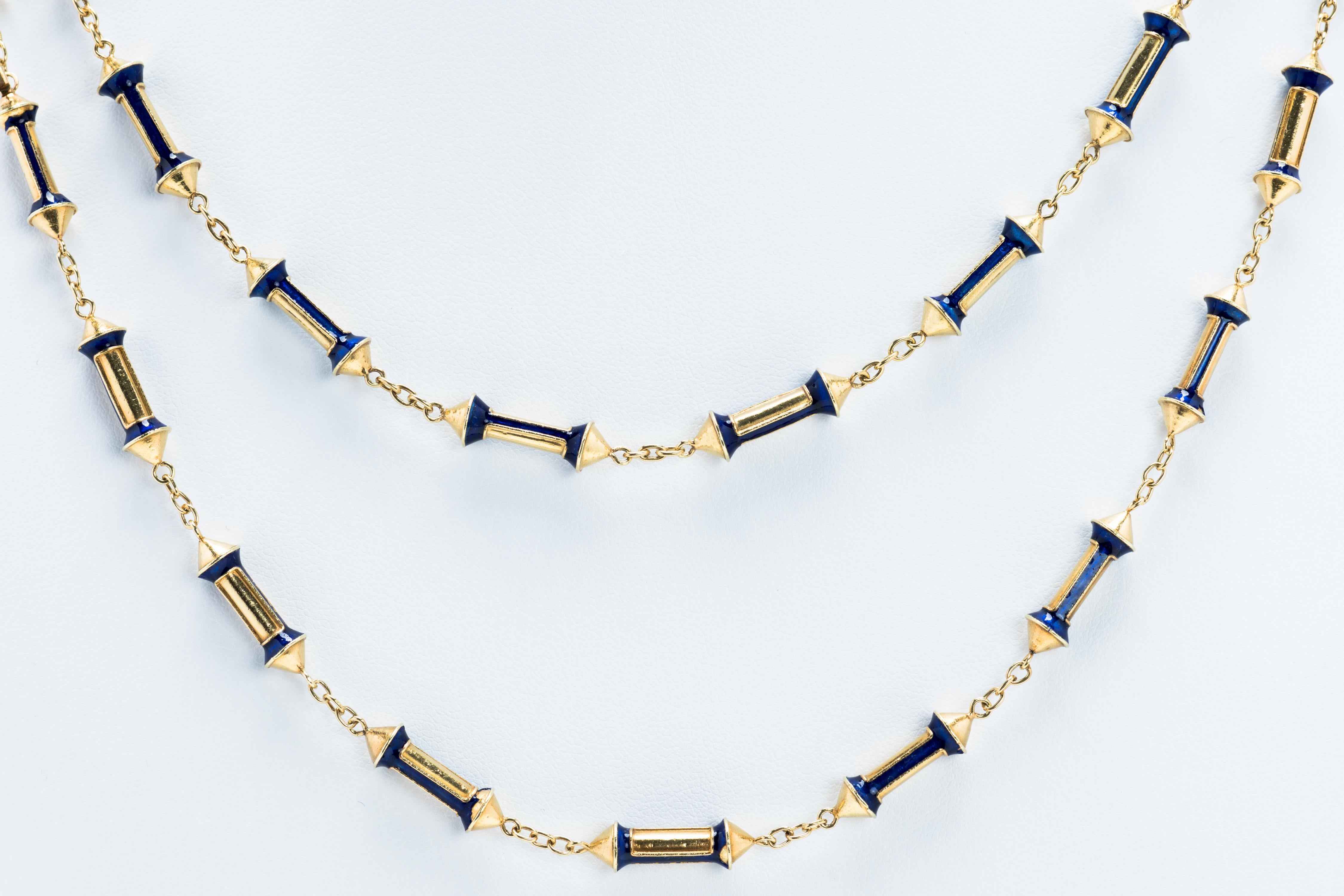 Women's 18 Karat Gold and Blue Enamel Detachable Link Necklace For Sale