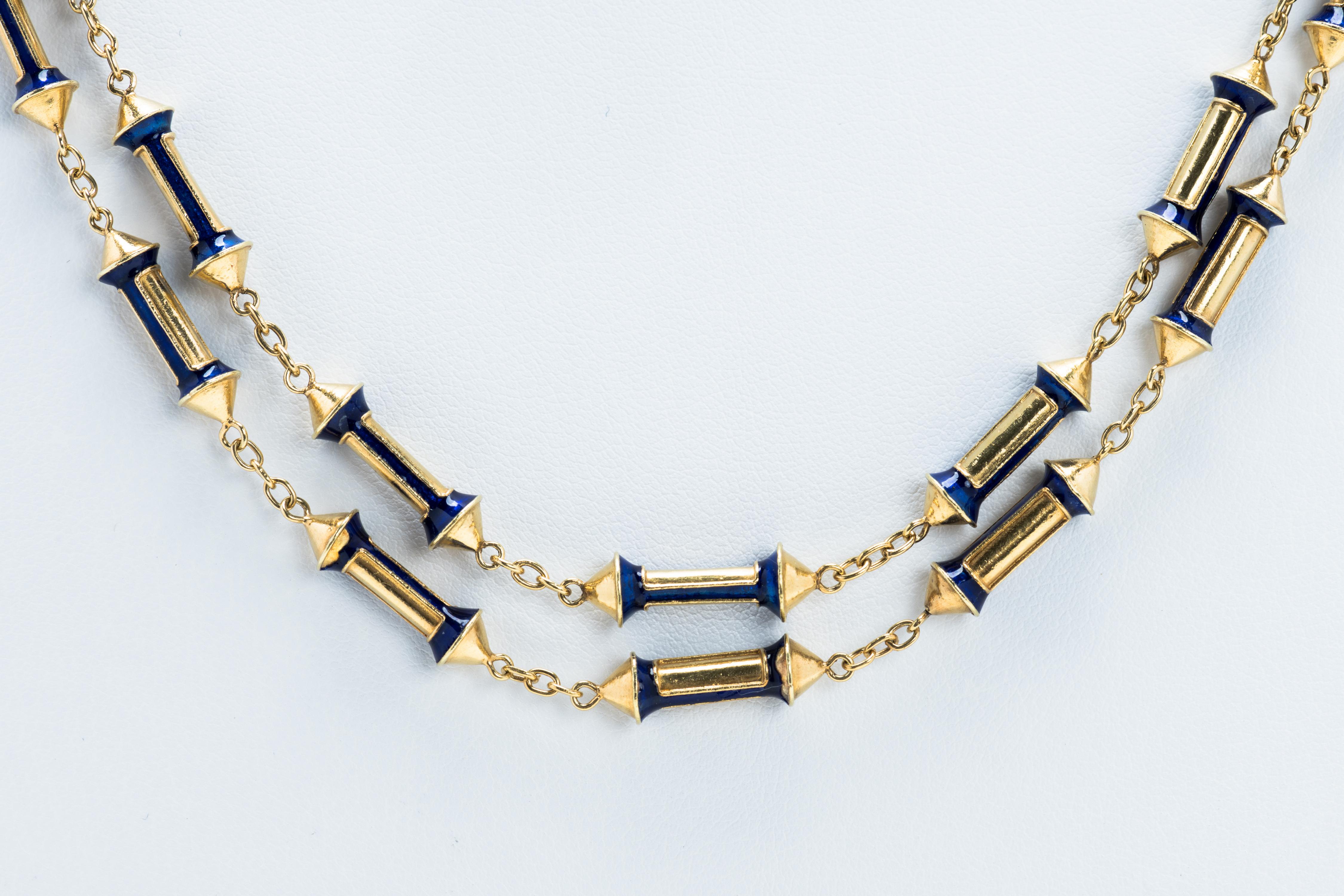 18 Karat Gold and Blue Enamel Detachable Link Necklace For Sale 2