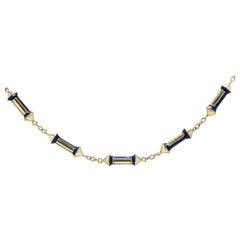 18 Karat Gold and Blue Enamel Detachable Link Necklace