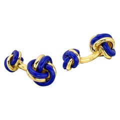 18 Karat Gold and Blue Enamel Knot Cufflinks