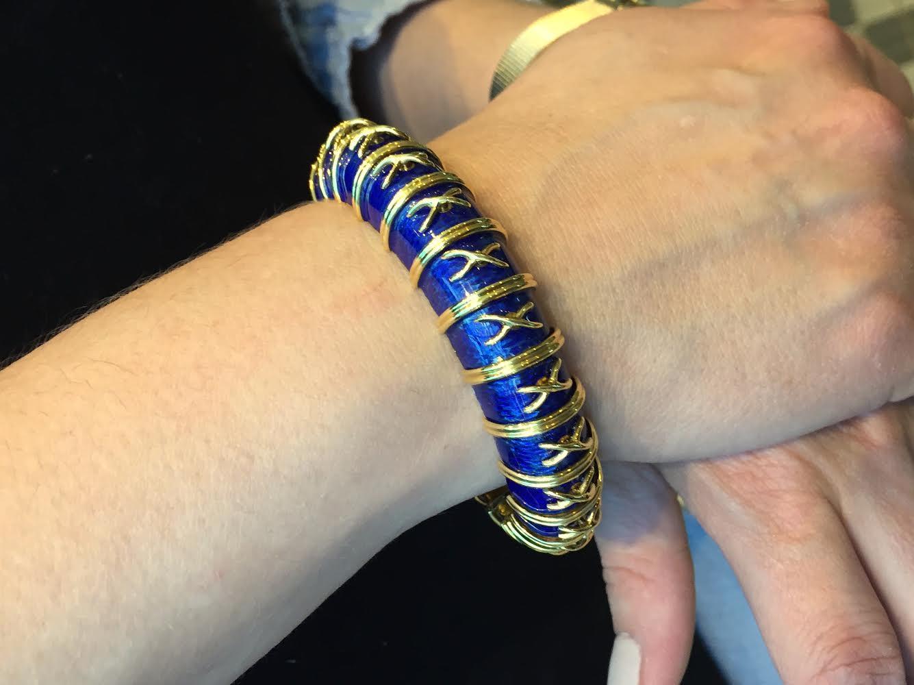 18 Karat Gold and Blue Enamel Michael Gates Bracelet 1