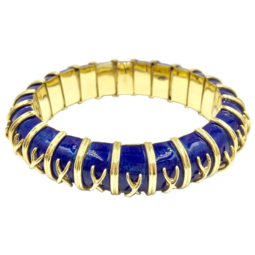 18 Karat Gold and Blue Enamel Michael Gates Bracelet