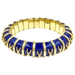 Vintage 18 Karat Gold and Blue Enamel Michael Gates Bracelet