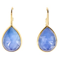 Boucles d'oreilles pendantes en or 18 carats et quartz bleu
