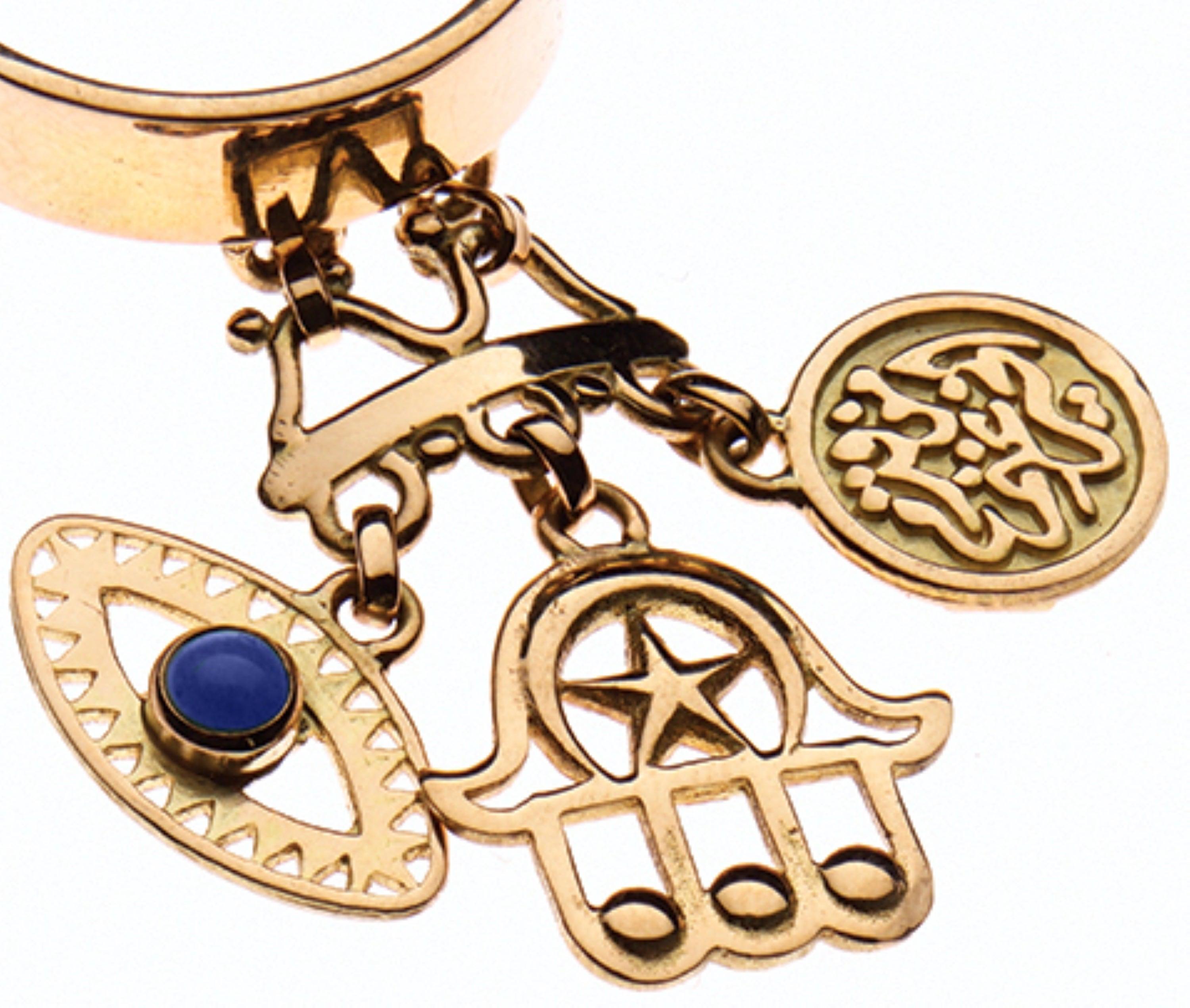 For Sale:  18 Karat Gold and Cabochon Lapis Rumuz Dainty Charm Ring 2