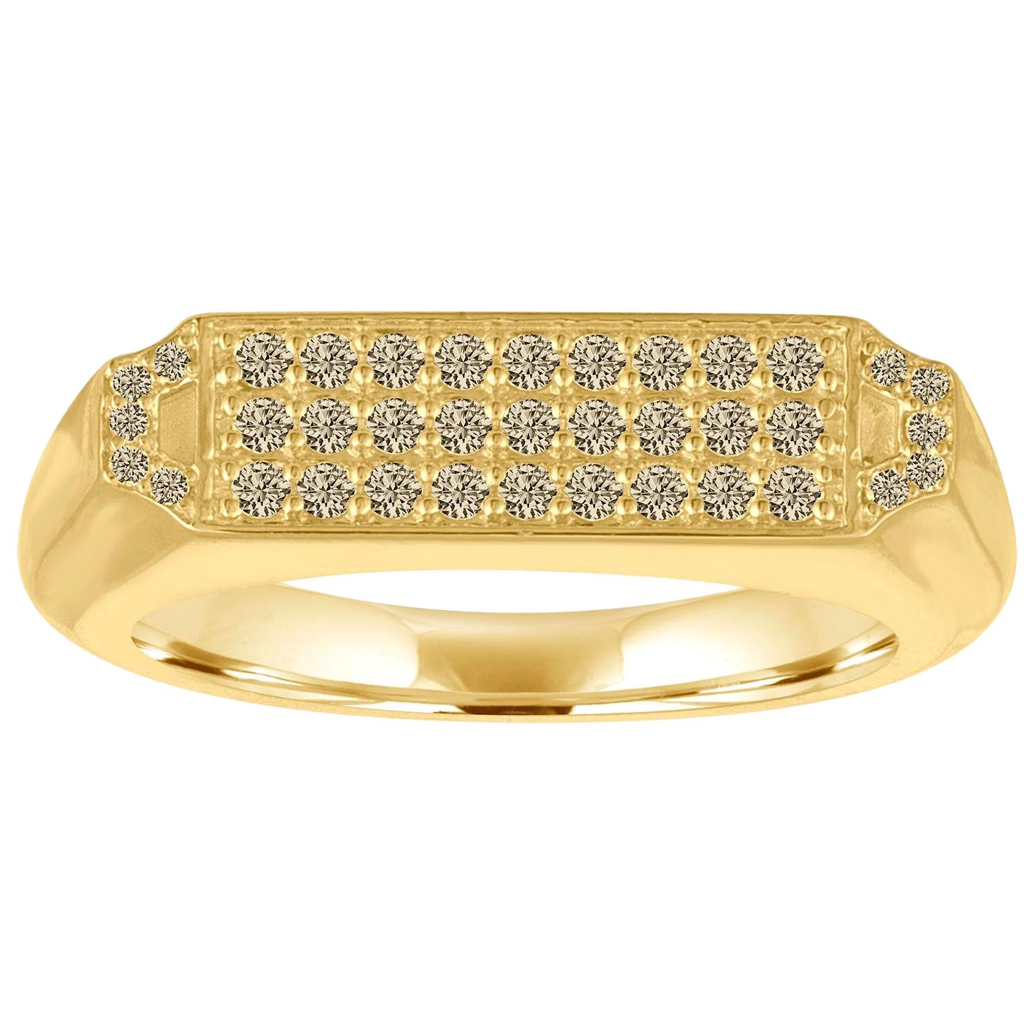 18 Karat Gold and Champagne Diamond Pave Diamond Signet Ring For Sale