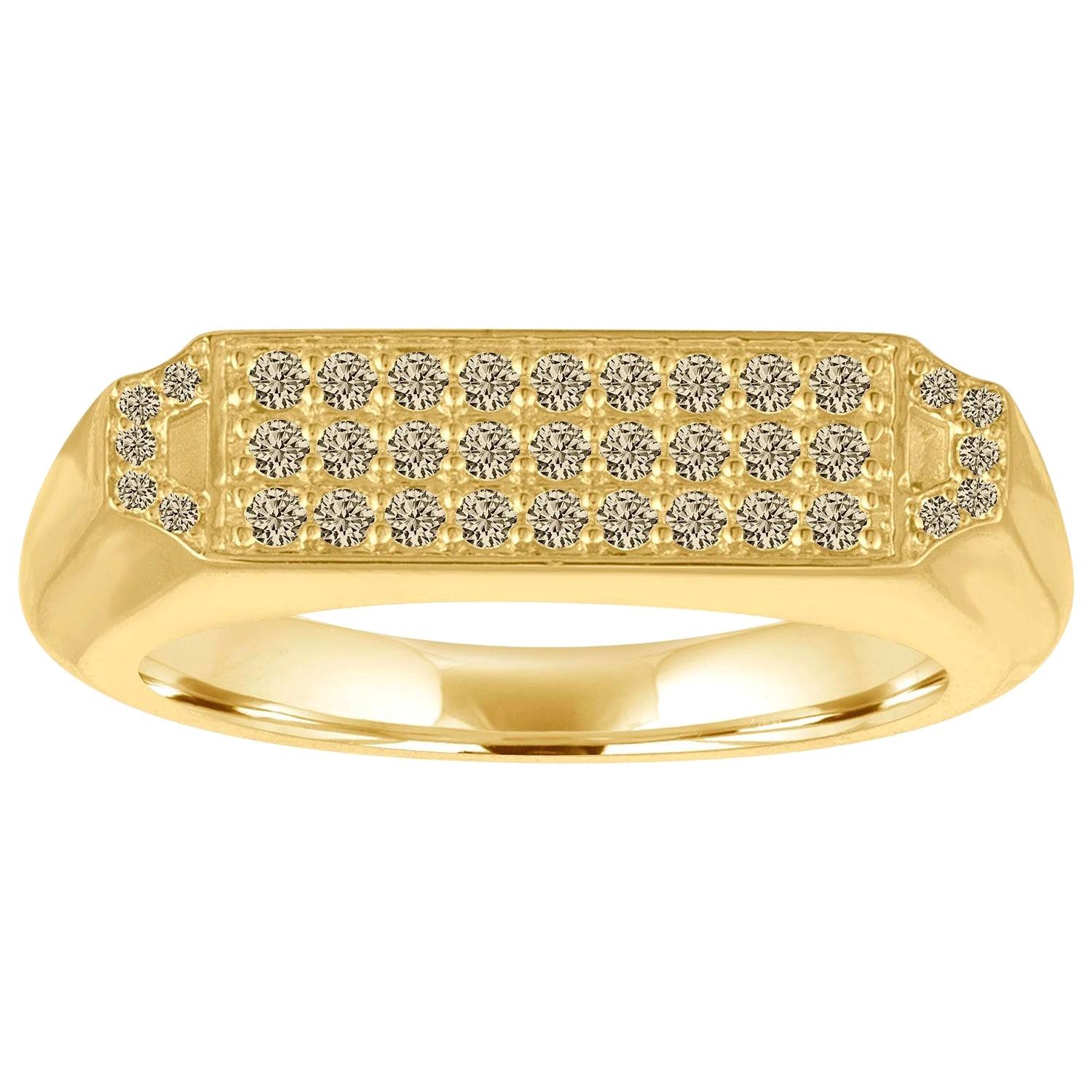 For Sale:  18 Karat Gold and Champagne Diamond Pave Deco Inspired Signet Ring