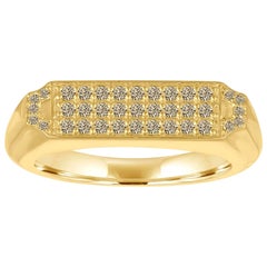 18 Karat Gold and Champagne Diamond Pave Deco Inspired Signet Ring