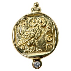 18 Karat Gold and Diamond "Athena” Coin Reproduction Pendant