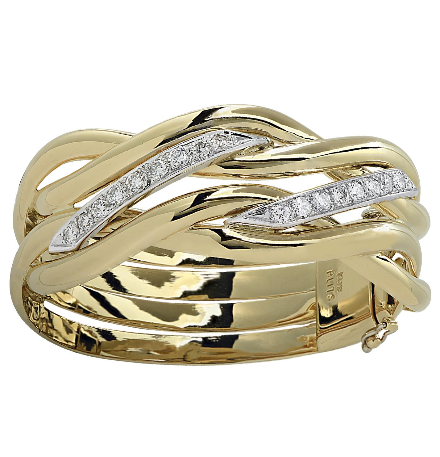 Modern 18 Karat Gold and Diamond Bangle Bracelet