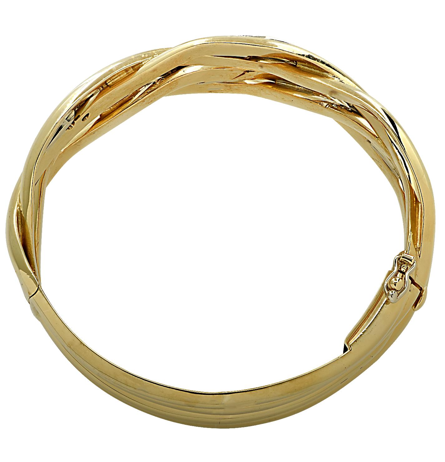 Round Cut 18 Karat Gold and Diamond Bangle Bracelet