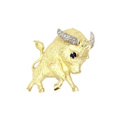 18 Karat Gold and Diamond Bull Brooch