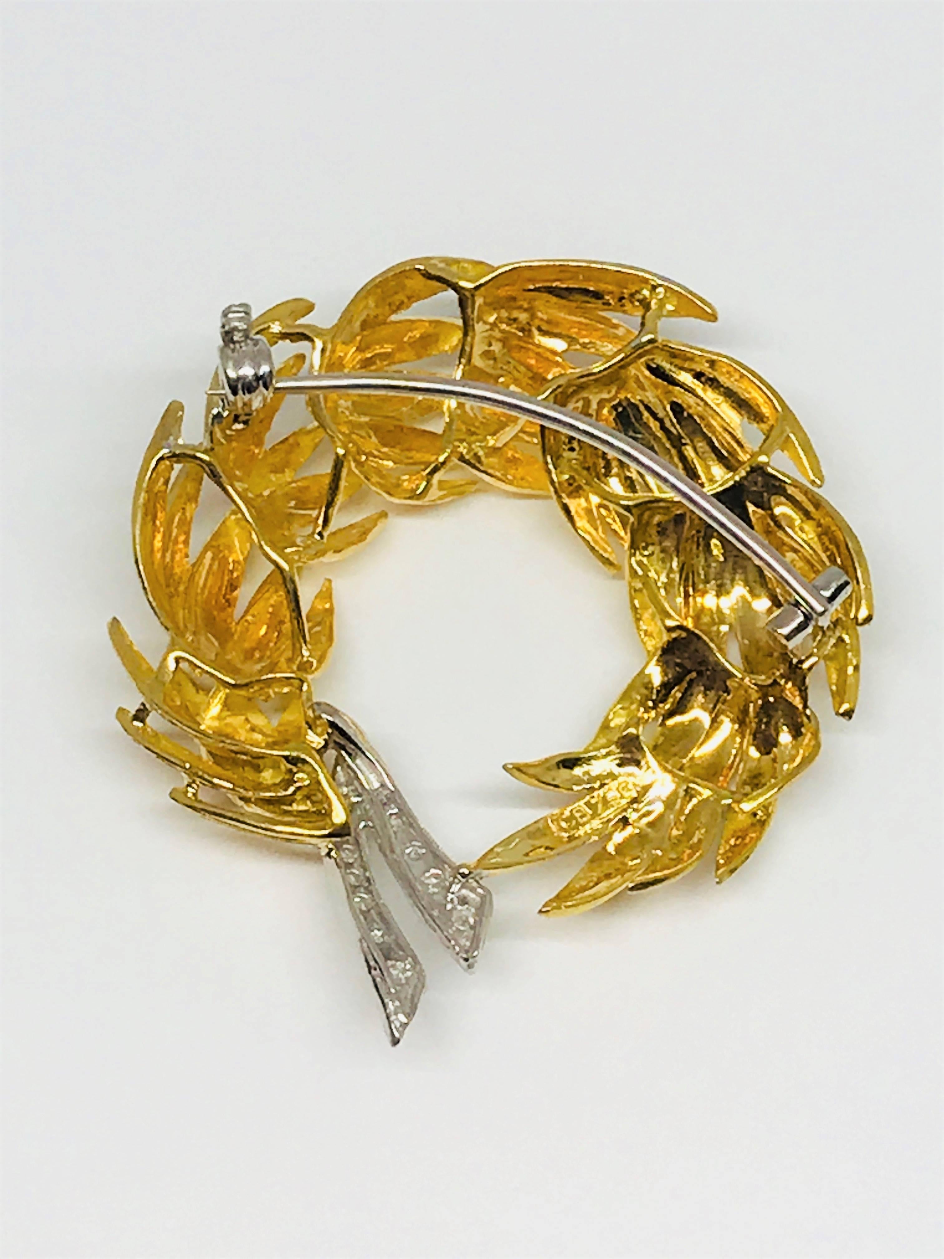 Retro 18 Karat Gold and Diamond Carl Bucherer Brooch Pin For Sale