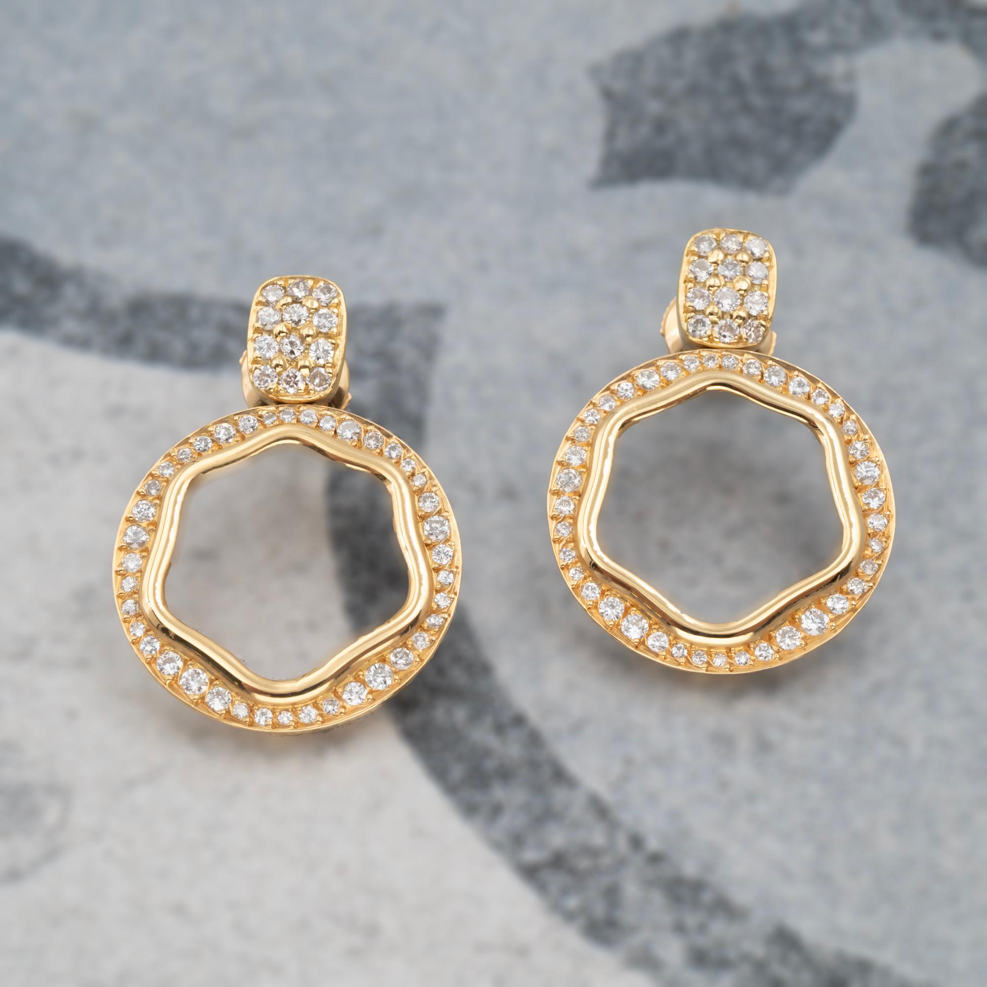 Round Cut 18 Karat Gold and Diamond Circle Earrings For Sale