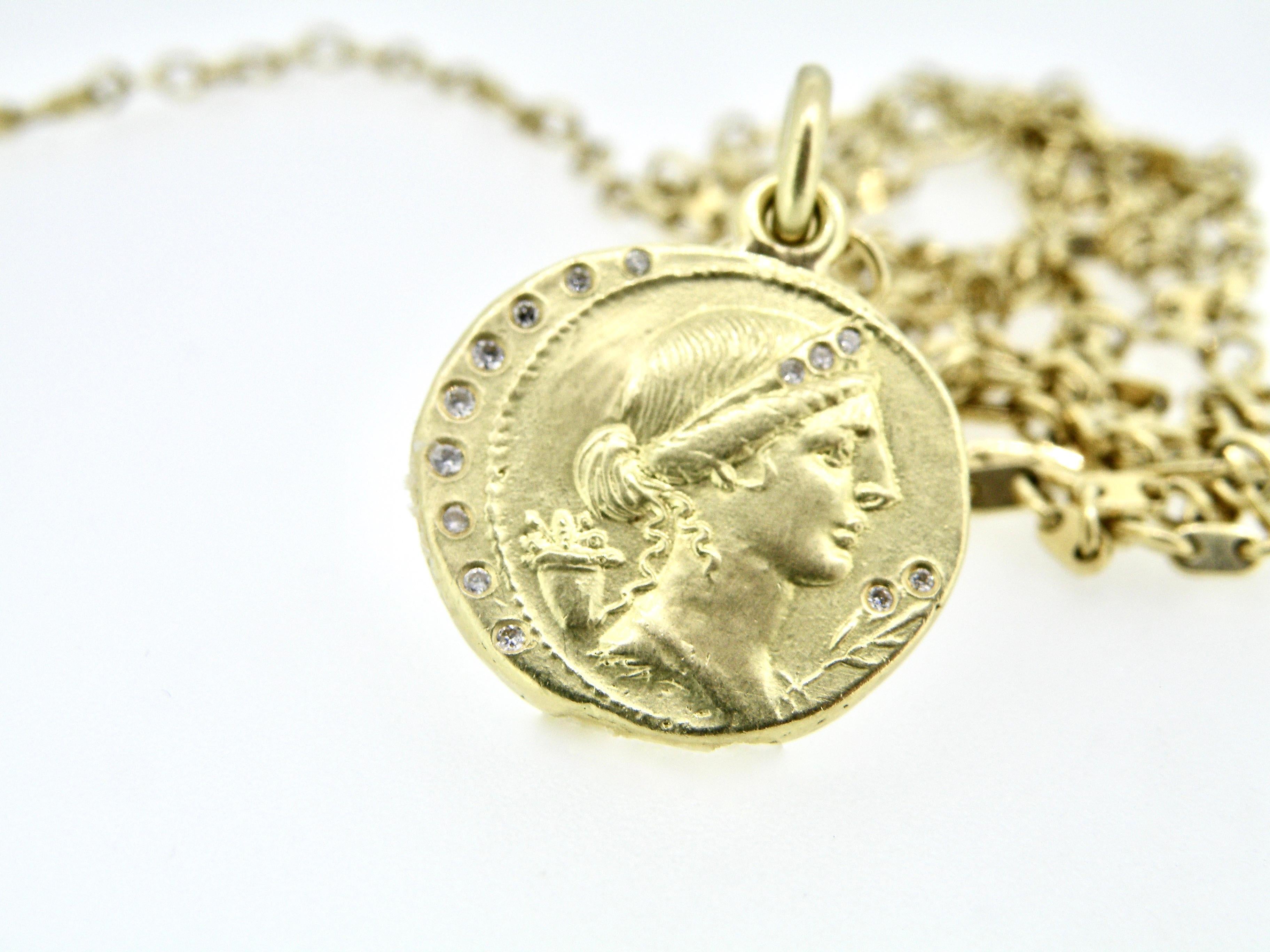 Round Cut 18 Karat Gold and Diamond Coin Pendant