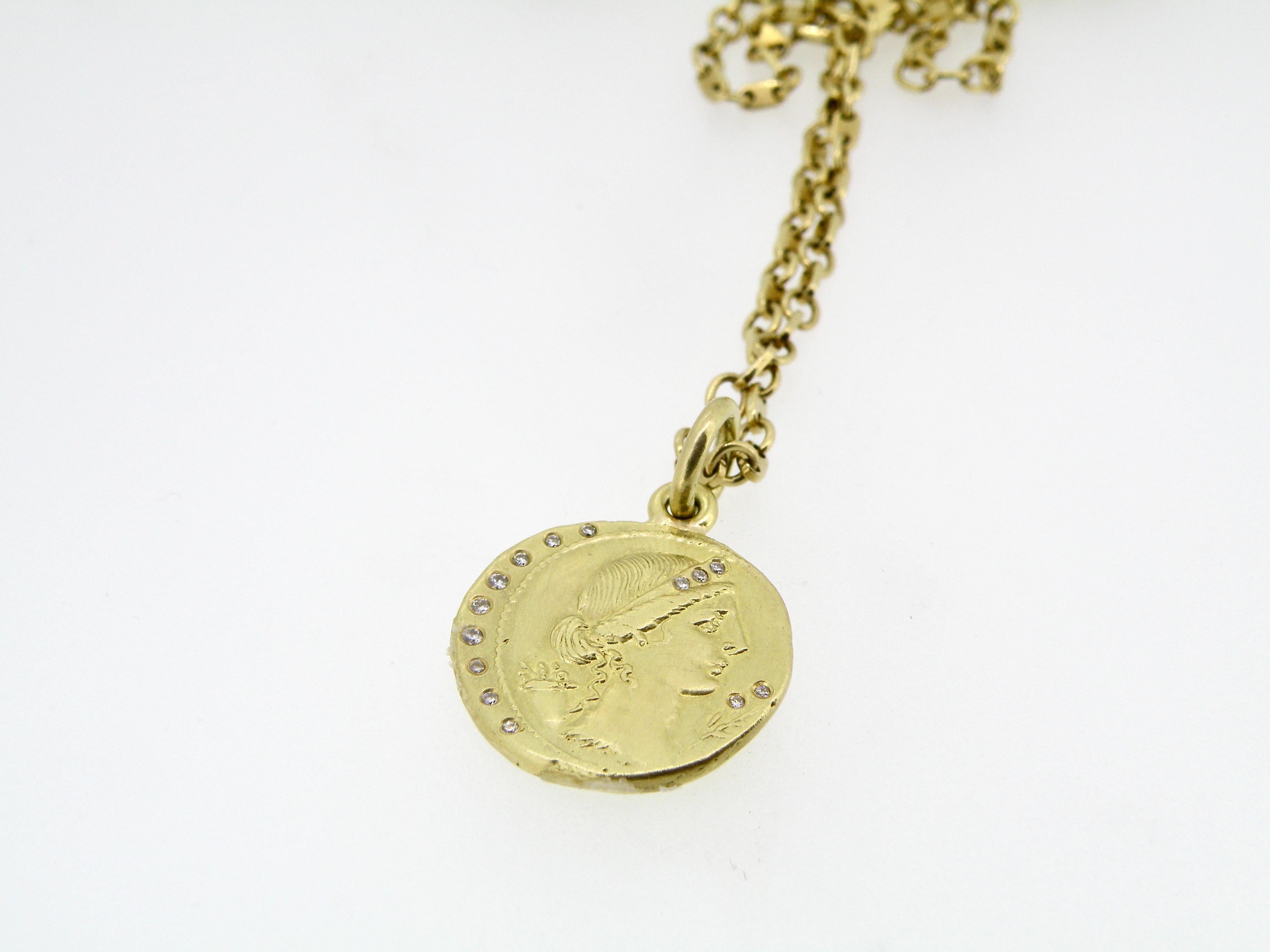 18 Karat Gold and Diamond Coin Pendant In New Condition In Cohasset, MA