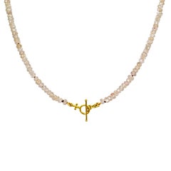 18 Karat Gold and Diamond Cross Pendant on Champagne Topaz Beaded Necklace