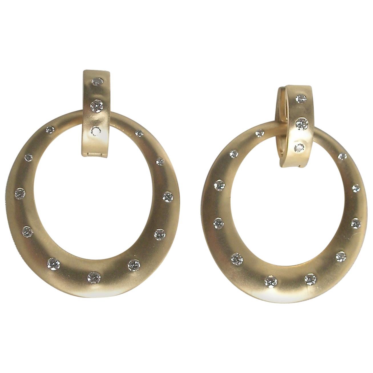 18 Karat Gold and Diamond Double Hoop Earrings For Sale
