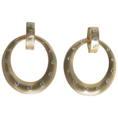 18 Karat Gold and Diamond Double Hoop Earrings