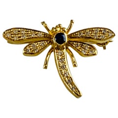 Vintage 18 Karat Gold and Diamond Dragonfly Booch