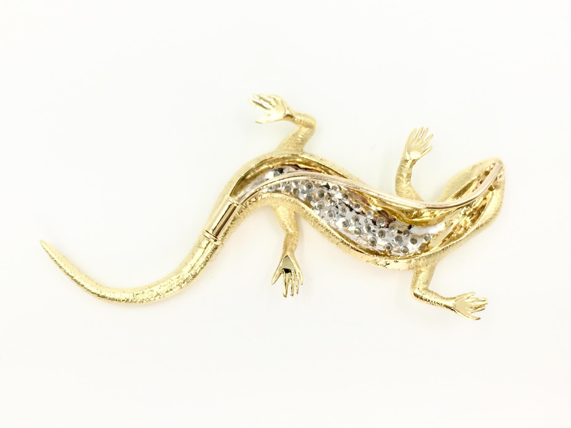 Women's or Men's 18 Karat Gold and Diamond E. Wolfe & Co. Lizard Brooch For Sale