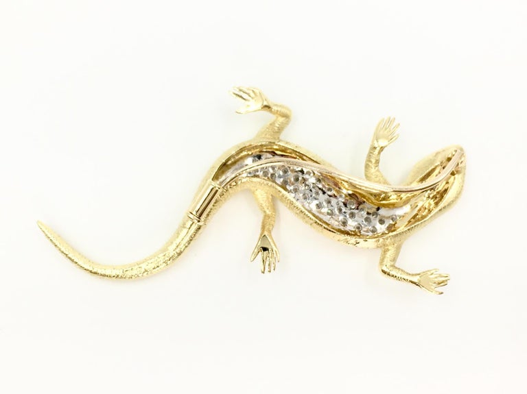 18 Karat Gold and Diamond E. Wolfe and Co. Lizard Brooch For Sale at ...
