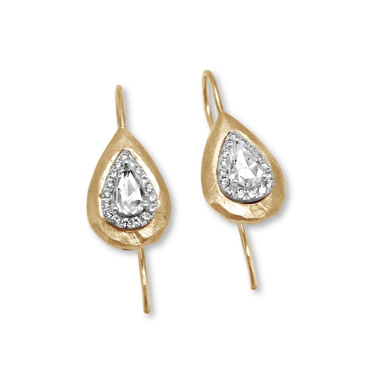 Pear Cut 18 Karat Gold and Diamond Earrings with 1 Carat Diamonds