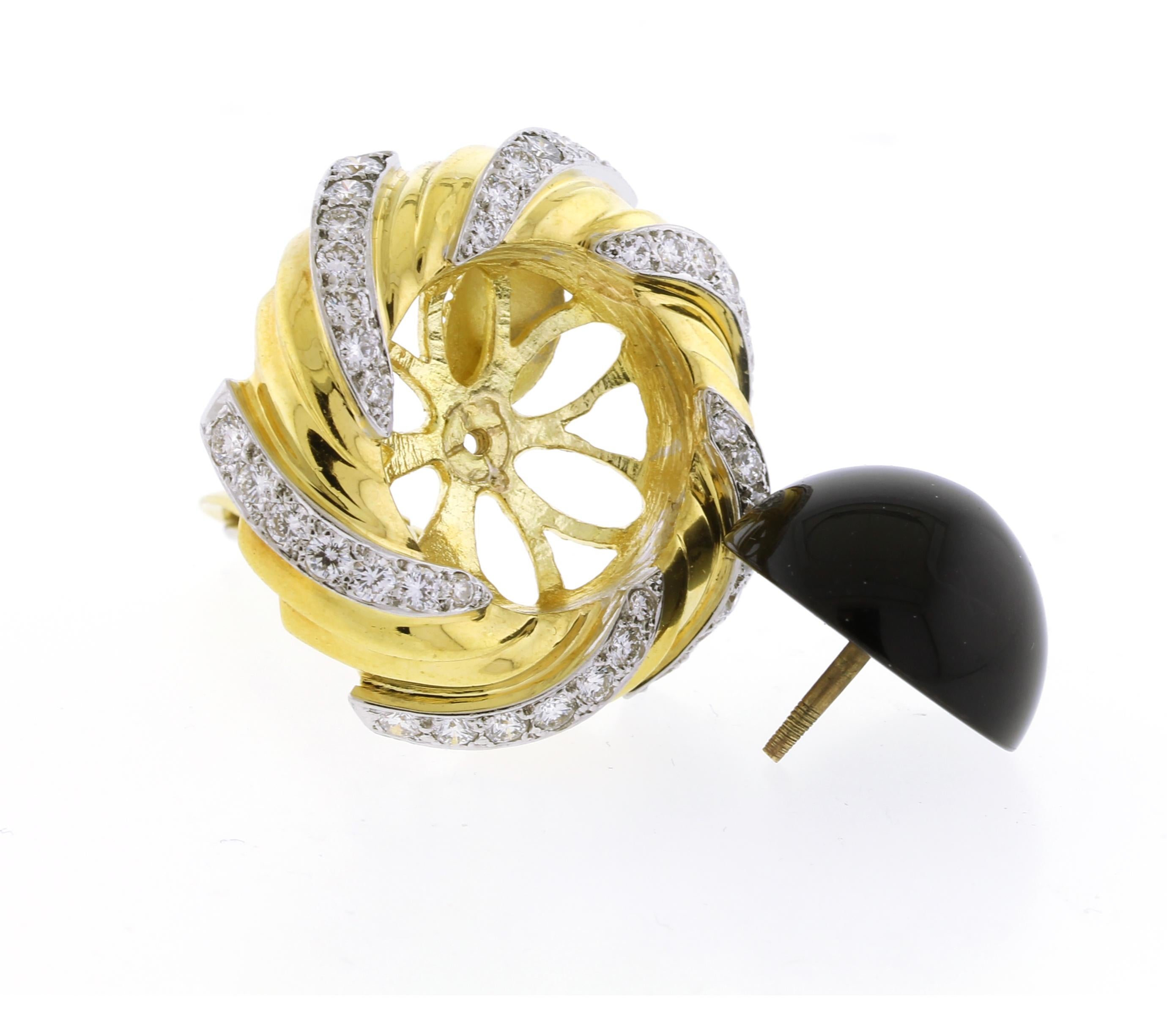 Brilliant Cut 18 Karat Gold and Diamond Earrings with Detachable Black Onyx Center