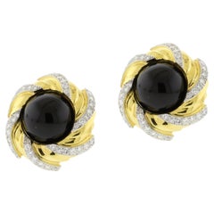 18 Karat Gold and Diamond Earrings with Detachable Black Onyx Center