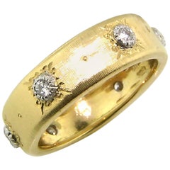 18 Karat Gold and Diamond Engraved Eternity Band, Handmade in Florence, Italy