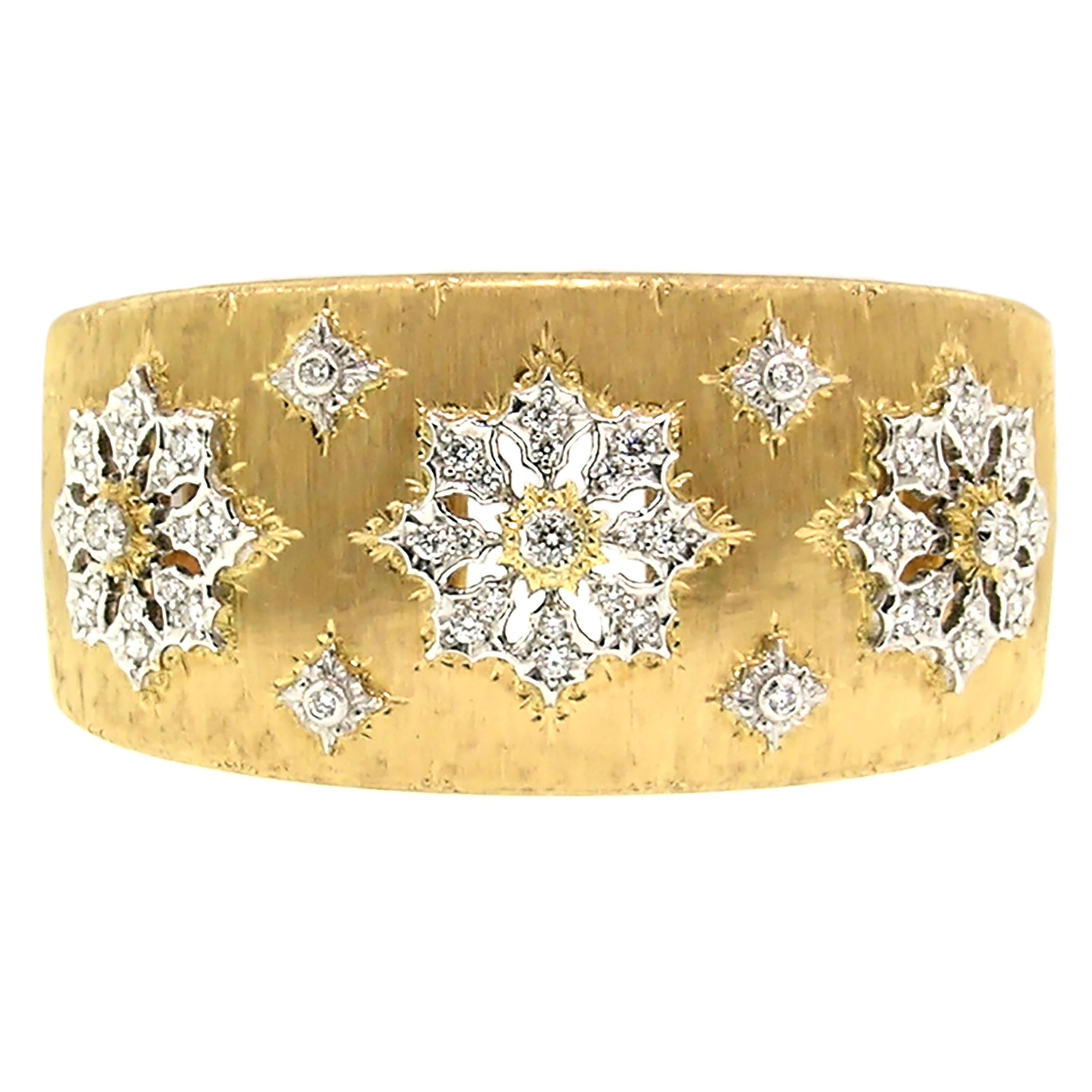 18 Karat Gold and Diamond Engraved Liliana Cuff, Handmade in Florence, Italy In New Condition In Logan, UT