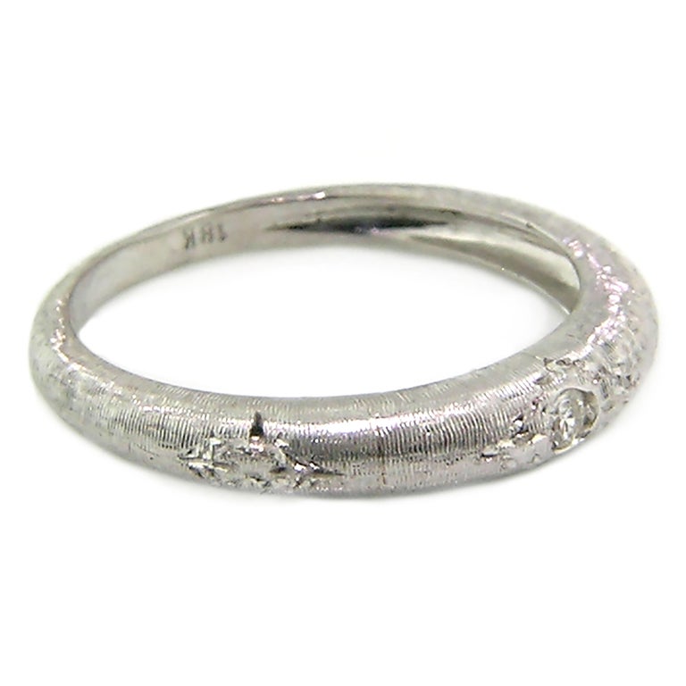 18 Karat Gold and Diamond Engraved White Band, Handmade in Florence, Italy In New Condition For Sale In Logan, UT